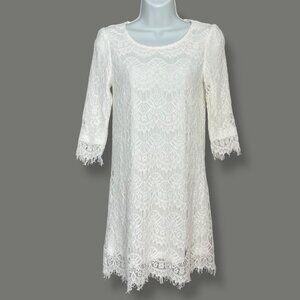 Everleigh Lace Dress White Small Petite Scoop Neck Women Scalloped Hem Eyelash